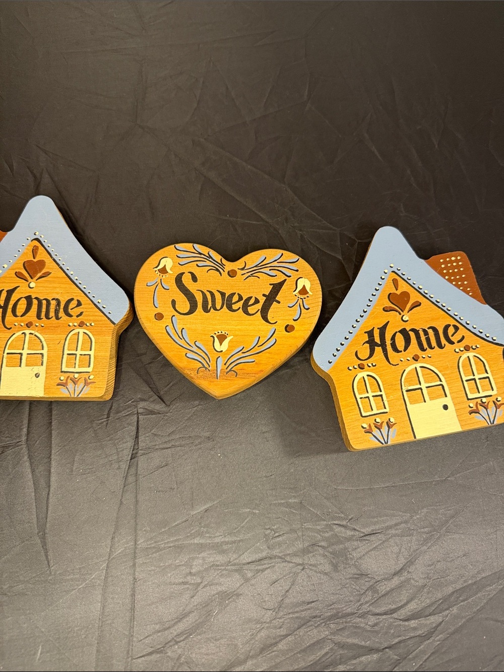 Home Sweet Home Wooden Wall Decor - Blue and Yellow vintage cottagecore